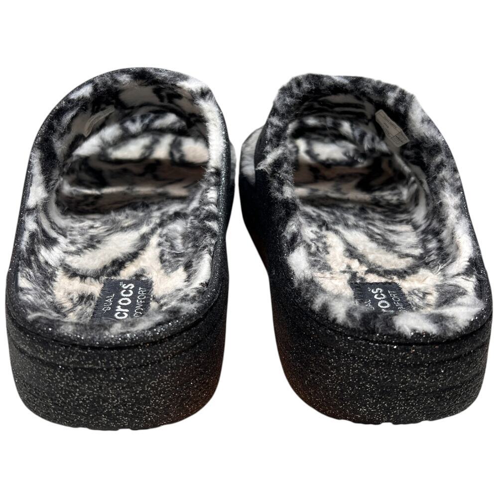 CROCS Classic Cozzzy Disco Glitter Sandal Men 13 Comfort Zebra Fur Lining 208074 - Picture 11 of 15